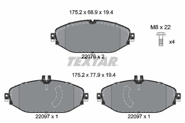 TEXTAR 2207601 Brake pad set prepared for wear indicator, with brake caliper screws