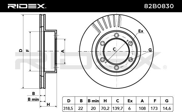 RIDEX 82B0830 Brake rotor Front Axle, 318,5x21,8mm, 6x139,7, internally vented