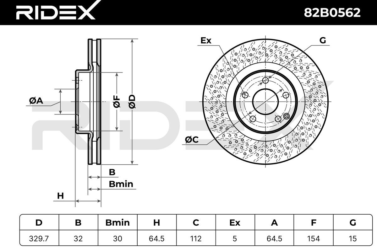 82B0562 Brake discs 82B0562 RIDEX Front Axle, 330,0x32,0mm, 5x112,0, Vented