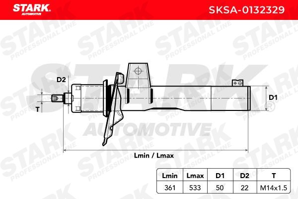 STARK SKSA-0132329 Shock absorber Front Axle, Gas Pressure, Suspension Strut, Bottom Clamp, Top pin
