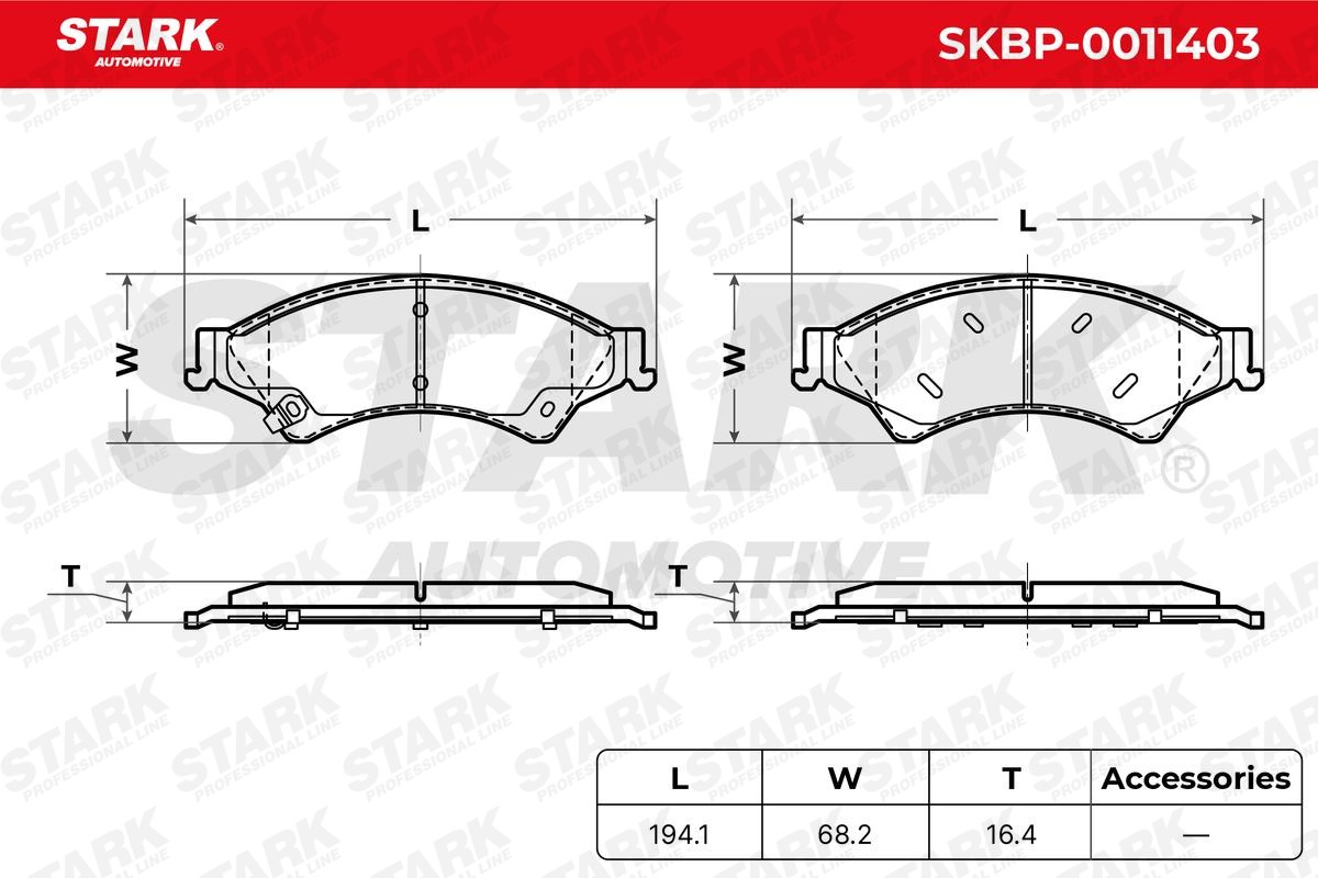 SKBP-0011403 Set of brake pads SKBP-0011403 STARK Front Axle, with acoustic wear warning, with brake caliper screws, with accessories, without accessories