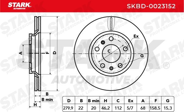 SKBD-0023152 Brake discs SKBD-0023152 STARK Rear Axle, 280,0x22,0mm, 5/7x112, internally vented, Uncoated