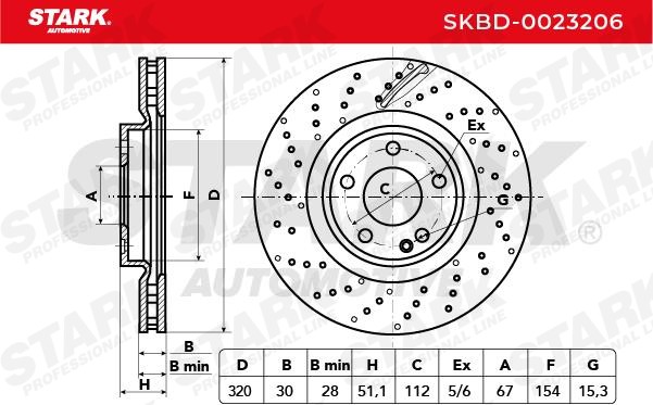 STARK SKBD-0023206 Brake disc Front Axle, 320,0x30mm, 05/06x112, perforated/vented, Uncoated