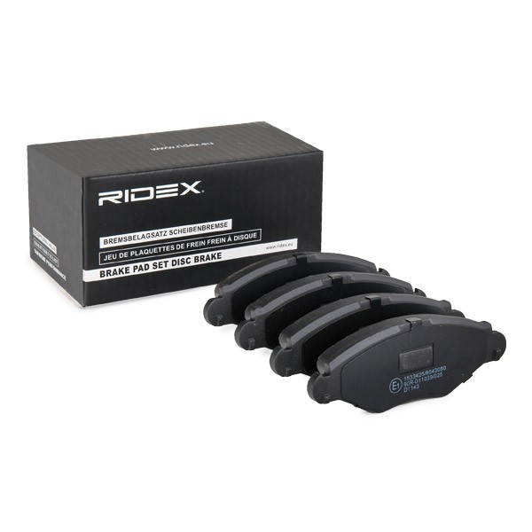 RIDEX 402B0791 Brake pad set Front Axle, excl. wear warning contact, with brake caliper screws