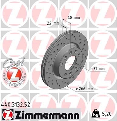 ZIMMERMANN SPORT COAT Z 266x22mm, 8/5, 5x108, internally vented, Perforated, Coated Ø: 266mm, Rim: 5-Hole, Brake Disc Thickness: 22mm Brake rotor 440.3132.52 buy