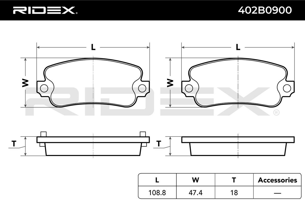 RIDEX 402B0900 Disc pads Front Axle, Low-Metallic