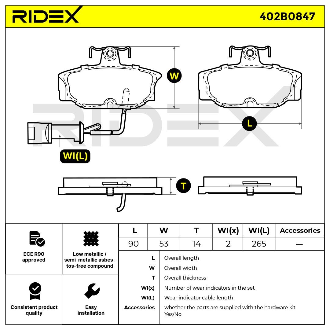 Brake pad set 402B0847 from RIDEX
