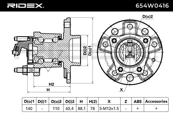 RIDEX 654W0416 Wheel bearing & wheel bearing kit Rear Axle both sides