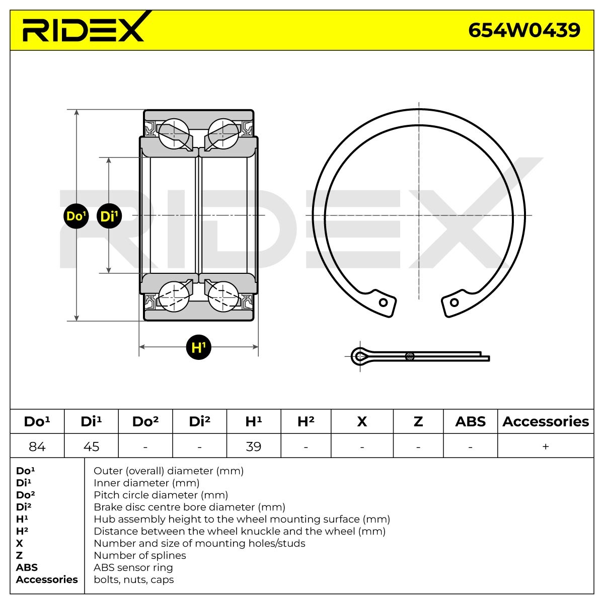 RIDEX Hjullagersats HYUNDAI,KIA 654W0439 5171826000,5171826500,5171837000 5171838010,517201D000,517202G000,517202T000,5172038110,517203A000,517203A101