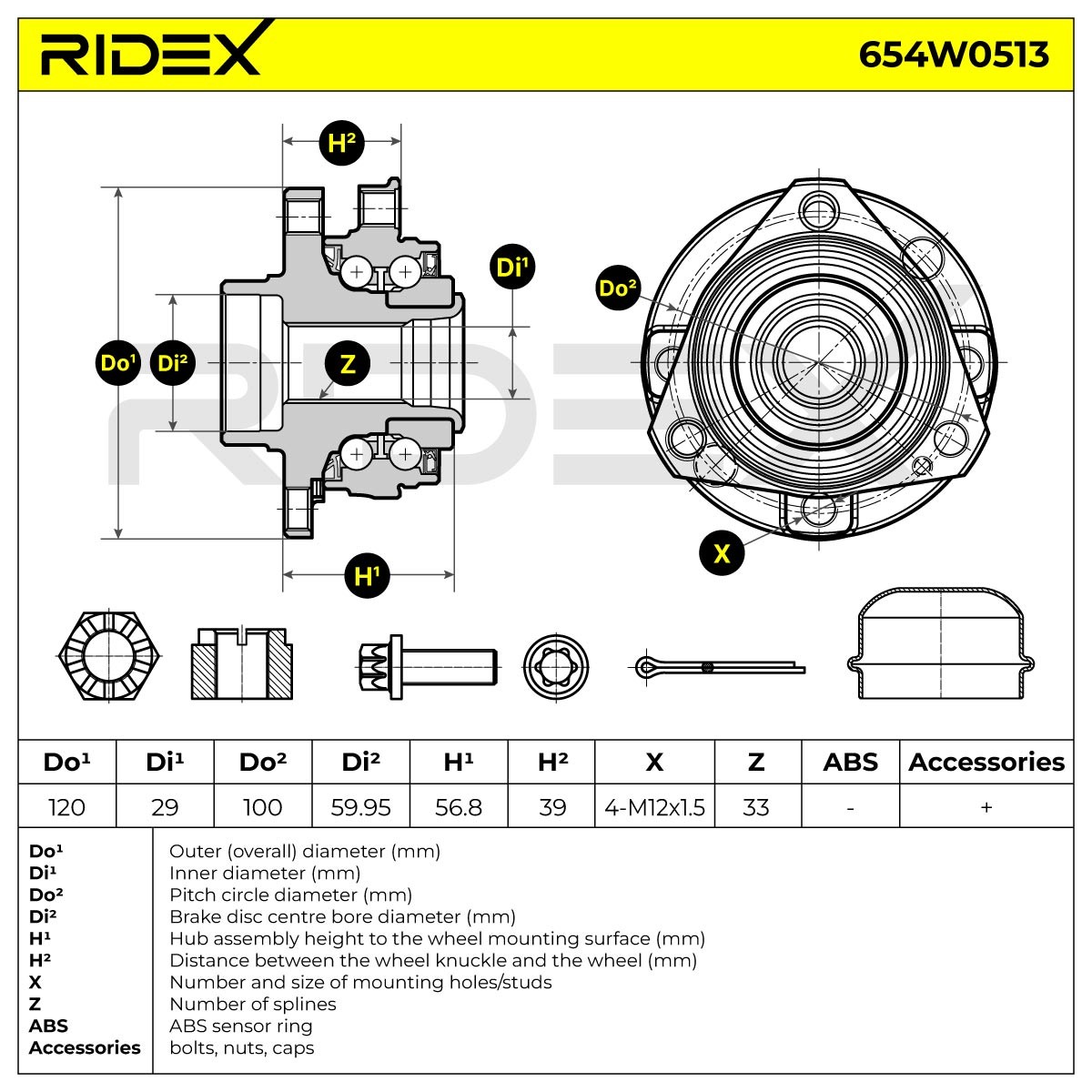 RIDEX Kit de roulements de roue OPEL,VAUXHALL 654W0513 009117619,09117619,9117619 01603208,1603208,09117619,9117619