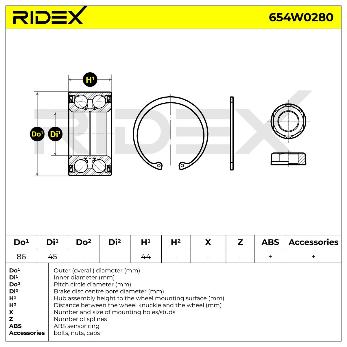 RIDEX Hjullagersats FIAT,PEUGEOT,TOYOTA 654W0280 335088,335093,71748673 9403350889,9403350930,335088,335093