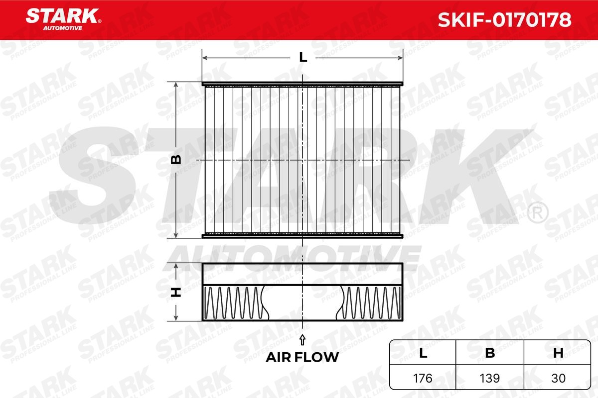 STARK SKIF-0170178 Air conditioner filter Pollen Filter, 176 mm x 139 mm x 30 mm