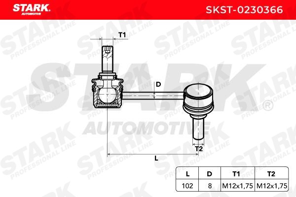 SKST-0230366 Anti-roll bar linkage SKST-0230366 STARK Front Axle Left, 102mm, Steel