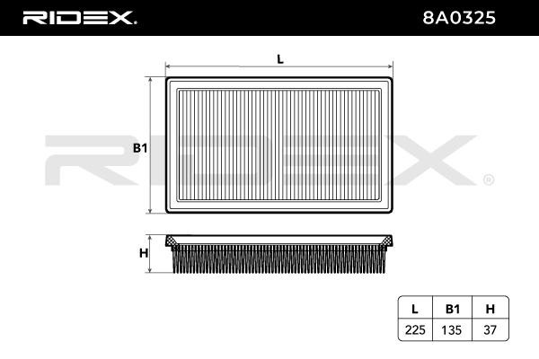 8A0325 Air filter 8A0325 RIDEX 37mm, 135mm, 225mm, Filter Insert