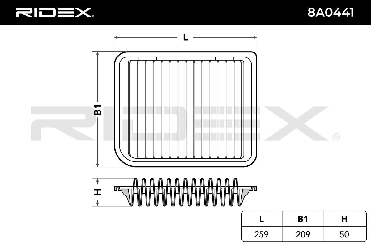 RIDEX 8A0441 Engine filter 52mm, 207mm, rectangular, Filter Insert, Air Recirculation Filter