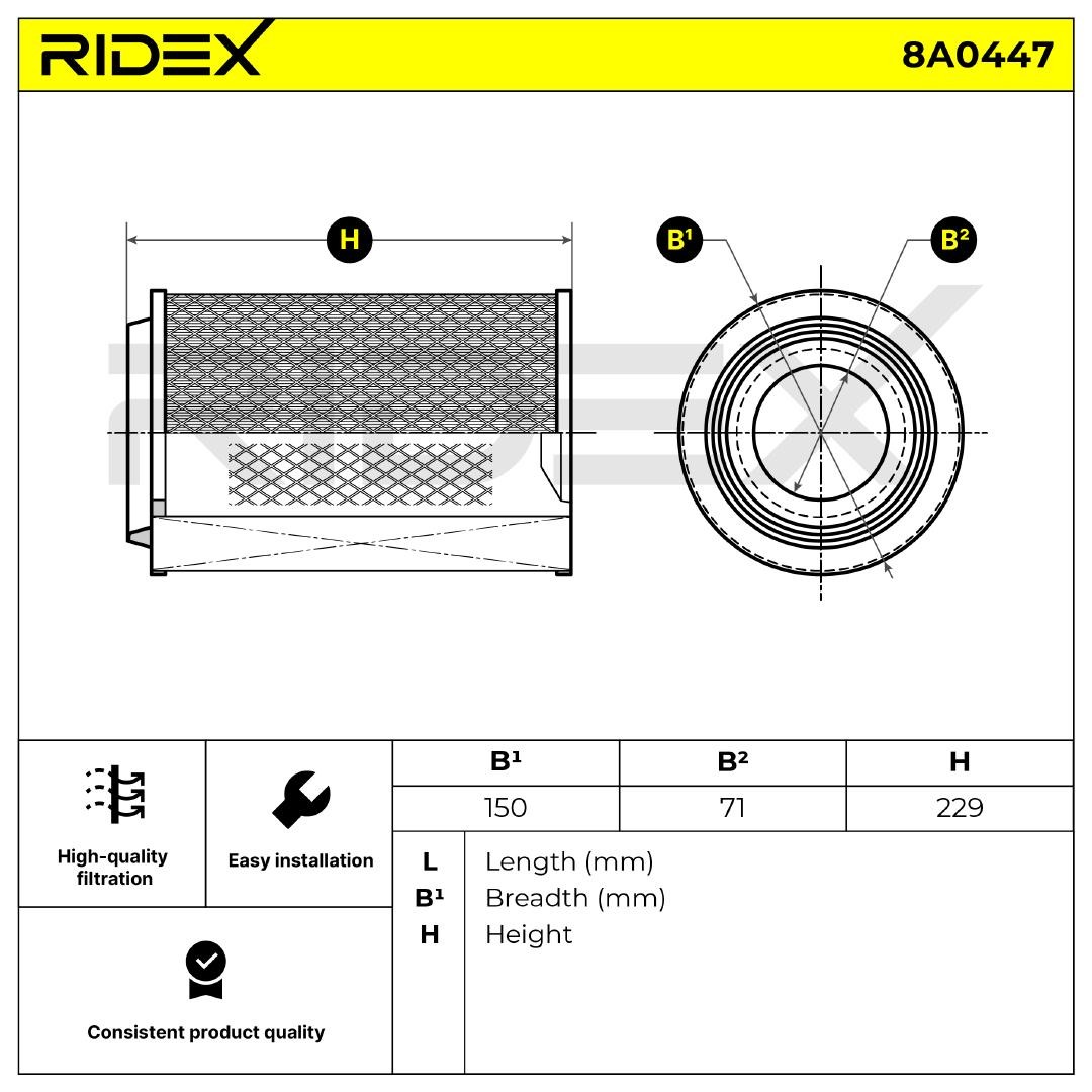 OEM-quality RIDEX 8A0447 Engine filter