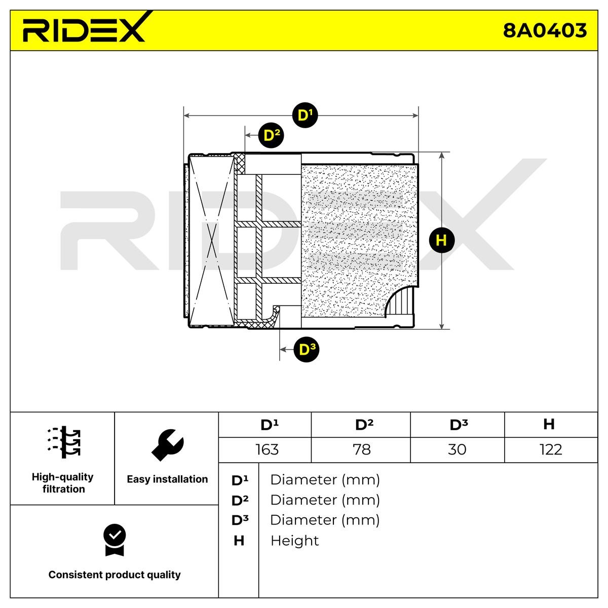 OEM-quality RIDEX 8A0403 Engine filter