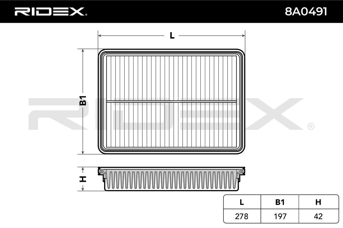 RIDEX 8A0491 Engine filter 42mm, 197mm, 278mm, Air Recirculation Filter