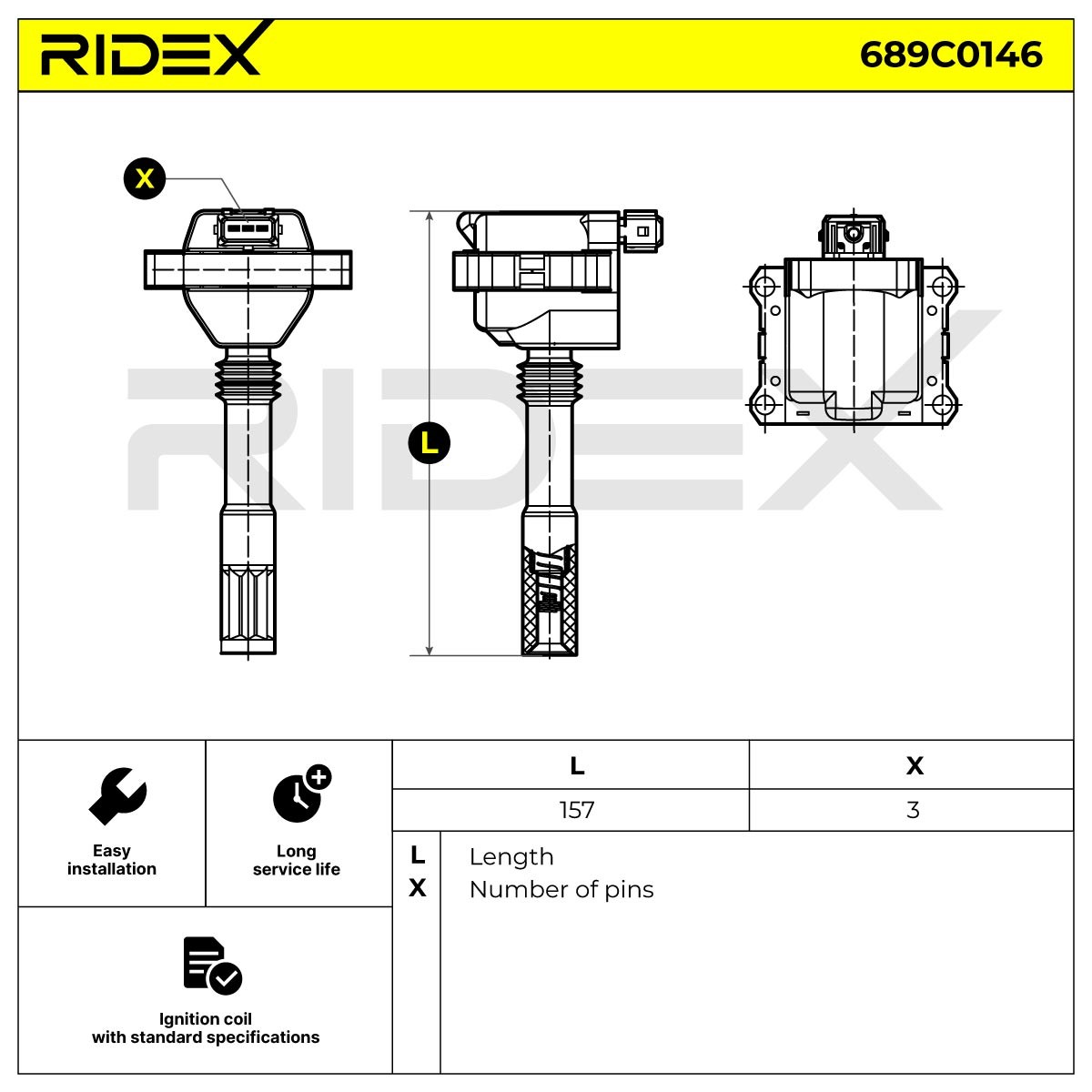 689C0146 RIDEX Zündspule 3-polig, 12V, ohne Elektronik ▷ AUTODOC Preis und  Erfahrung