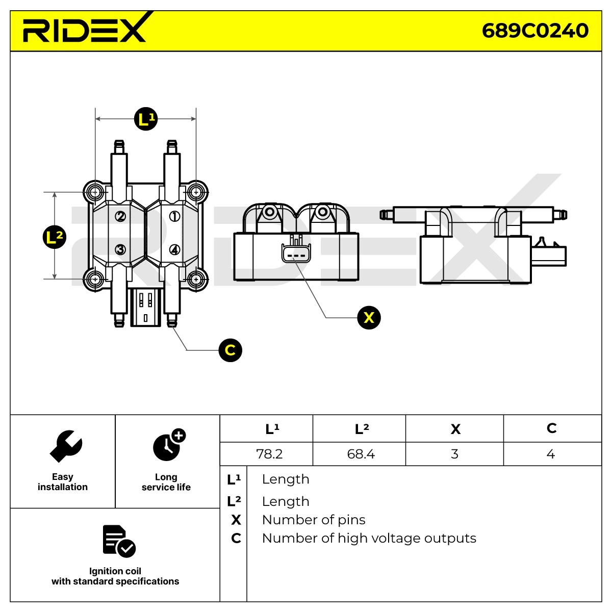OEM-quality RIDEX 689C0240 Ignition coil pack