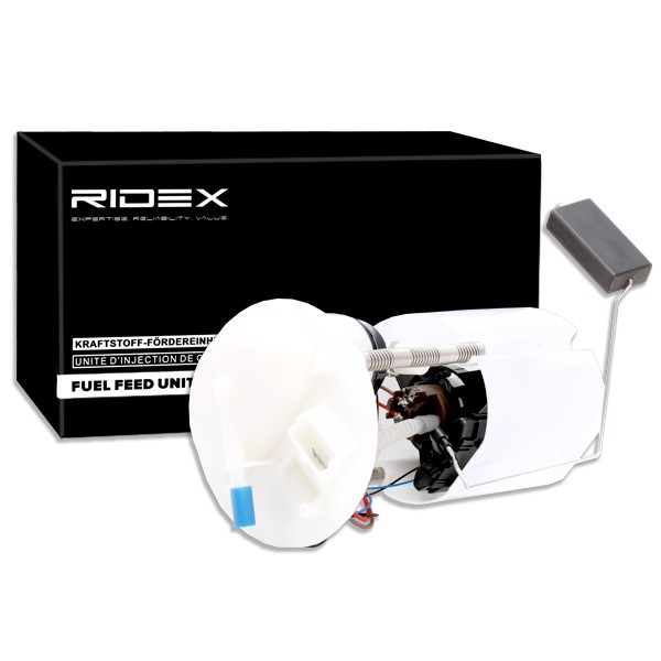 RIDEX with fuel sender unit, Petrol Pressure [bar]: 4,0bar, Number of connectors: 4 In-tank fuel pump 1382F0007 buy