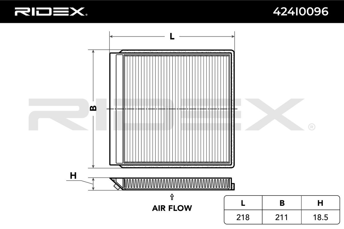 RIDEX 424I0096 originali VOLVO S60 2023 Filtro abitacolo Filtro particellare, 213 mm x 199, 195,0 mm x 19,5 mm