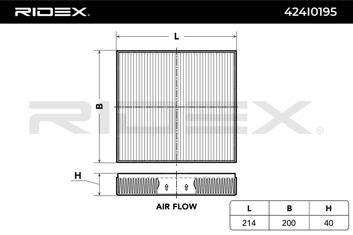 RIDEX 424I0195 Pollen filter Activated Carbon Filter, 214 mm x 200 mm x 40 mm