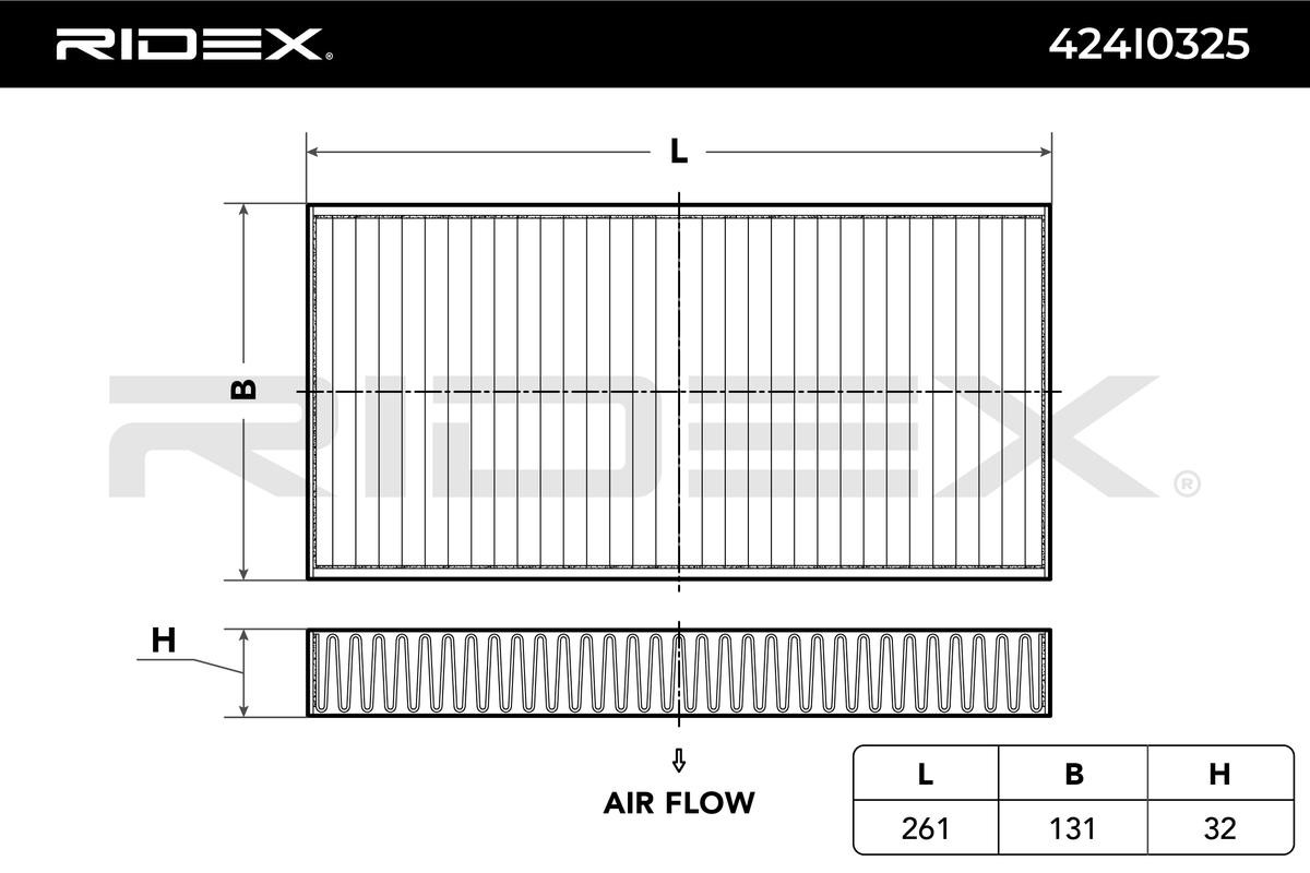 RIDEX 424I0325 Pollen filter Activated Carbon Filter, 261 mm x 131 mm x 32 mm