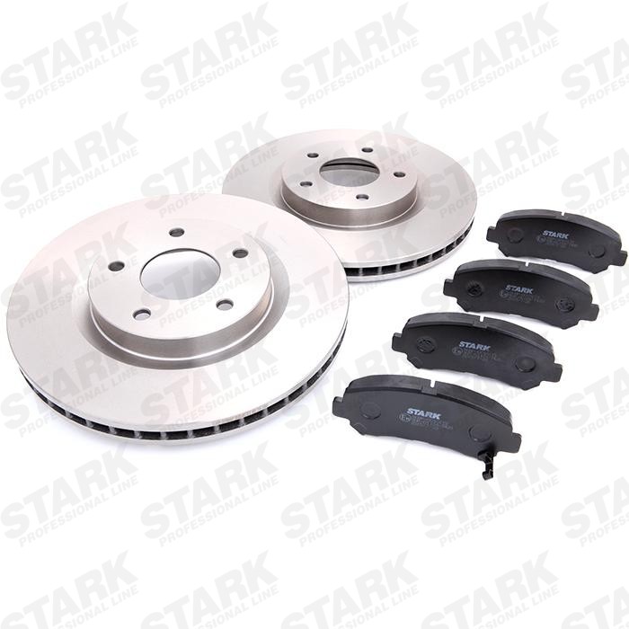 STARK SKBK-1090121 Bremsen Kit Vorderachse, Bremsscheibenart: Belüftet, mit akustischer Verschleißwarnung Nissan X-TRAIL 2013 in Original Qualität