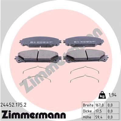 ZIMMERMANN Brake pad kit rear and front Lexus NX AGZ10R new 24452.175.2