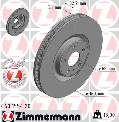 ZIMMERMANN COAT Z 360x36mm, 6/5, 5x112, internally vented, slotted, Coated, High-carbon Ø: 360mm, Rim: 5-Hole, Brake Disc Thickness: 36mm Brake rotor 460.1554.20 buy