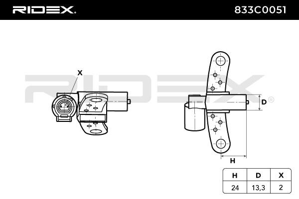 RIDEX 833C0051 Crankshaft sensor 2-pin connector, Inductive Sensor, without cable
