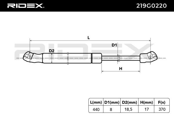 RIDEX 219G0220 Tailgate gas struts 370N, 440 mm