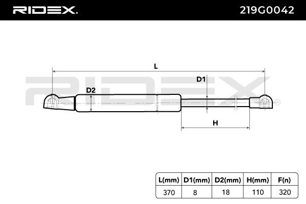 RIDEX 219G0042 Tailgate gas struts 320N, 370 mm, Vehicle Tailgate