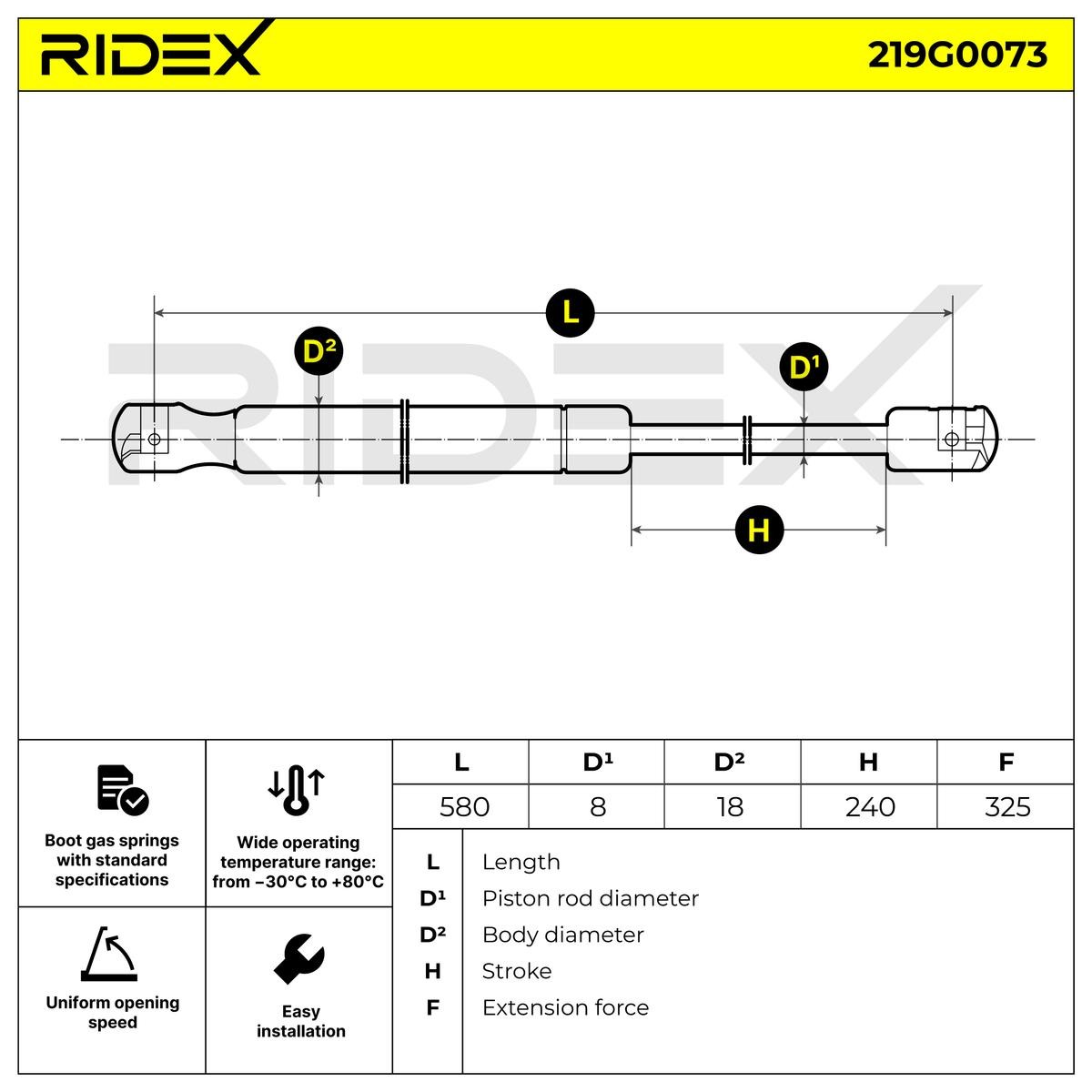 Tailgate strut 219G0073 from RIDEX