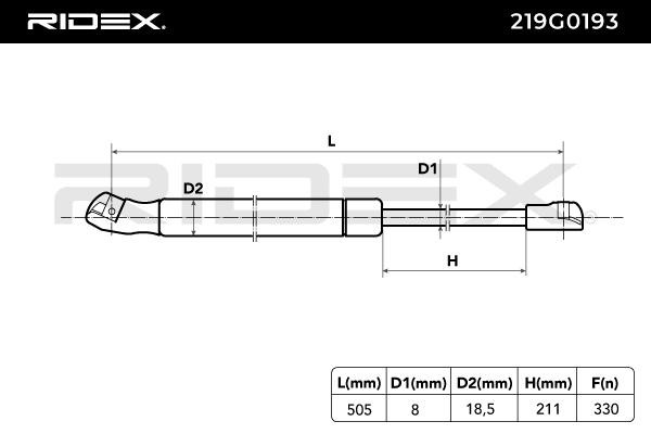 219G0193 Muelle neumático maletero RIDEX - Productos de marca económicos