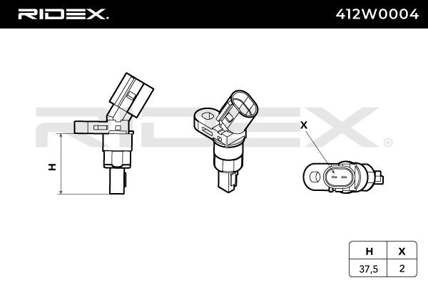 RIDEX 412W0004 ABS-Sensor hinten, Hinterachse beidseitig, ohne Kabel, für  Fahrzeuge mit ABS, Induktivsensor, passiver Sensor, 2-polig, 1100 Ohm,  37,3mm, 12V, schwarz, Kunststoff ▷ AUTODOC Preis und Erfahrung