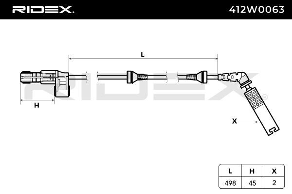 ABS sensor 412W0063 RIDEX Front Axle Left, Hall Sensor, 2-pin