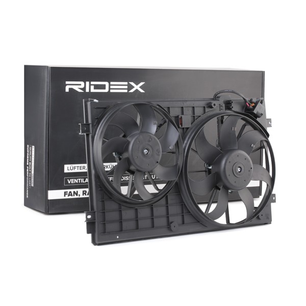 RIDEX 508R0027 Fan, radiator Ø: 360/295 mm, 12V, 220/150W, with radiator fan shroud, with control unit