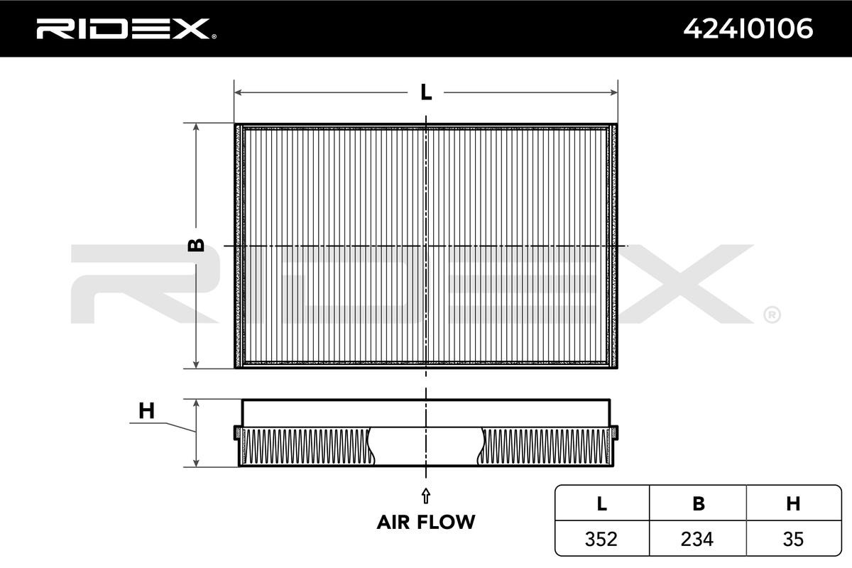 424I0106 Air con filter 424I0106 RIDEX Activated Carbon Filter, 352 mm x 234 mm x 35 mm