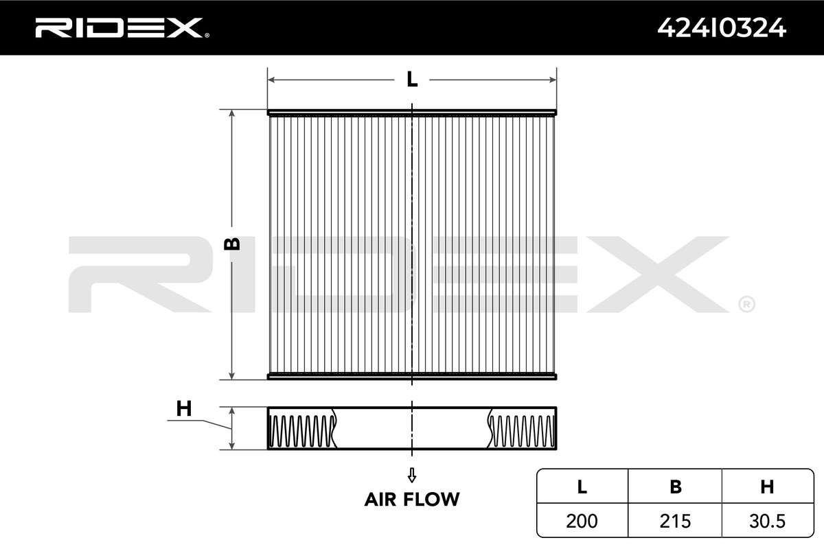 RIDEX 424I0324 Air conditioner filter Particulate Filter, 200 mm x 215 mm x 30,5 mm
