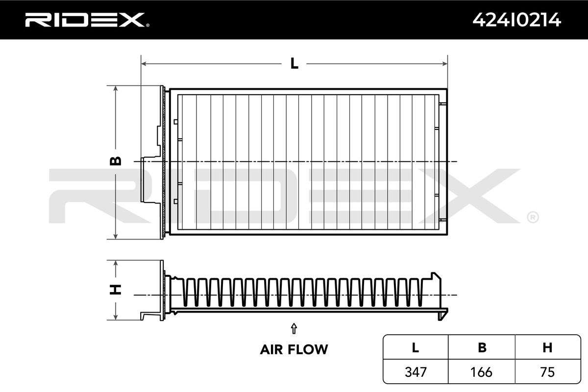 424I0214 Air con filter 424I0214 RIDEX Activated Carbon Filter, 343 mm x 157,5 mm x 73,4 mm, Activated Carbon