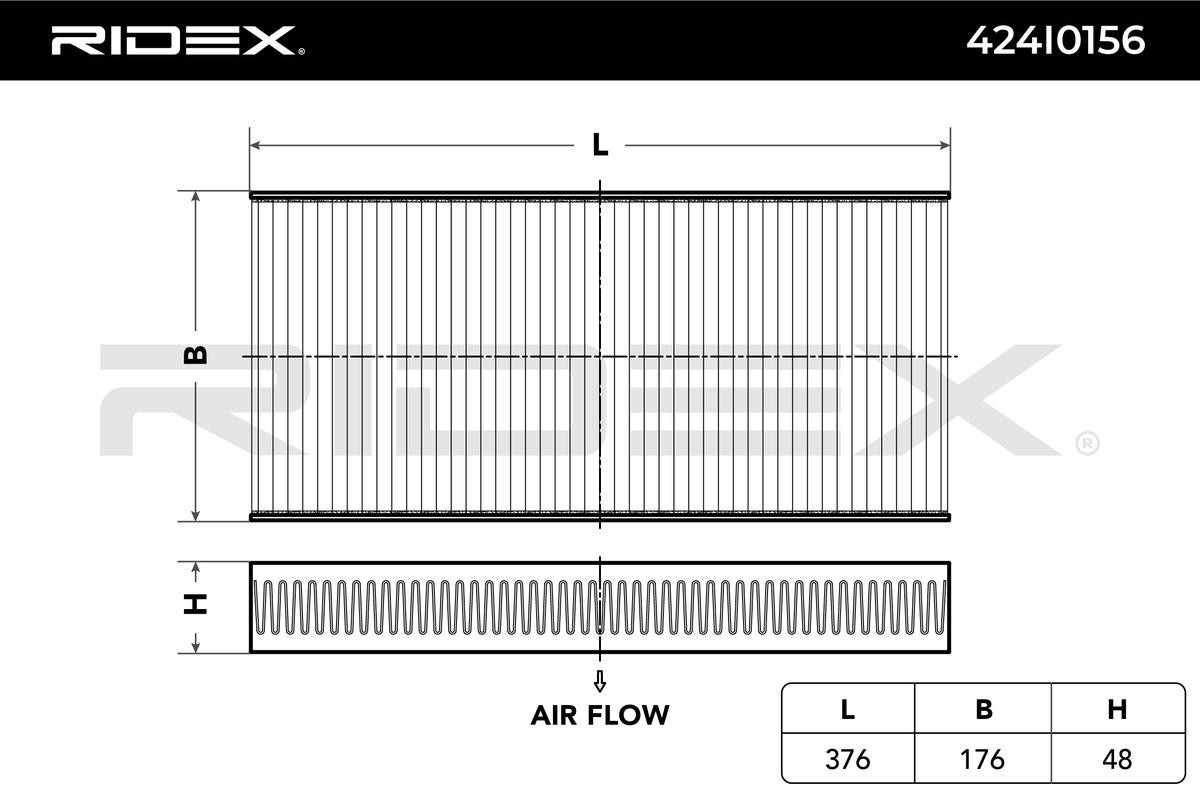 RIDEX 424I0156 Filtro, aria abitacolo Filtro antipolline, 376 mm x 176 mm x 48 mm, Carta, Qualità de VEMO originale