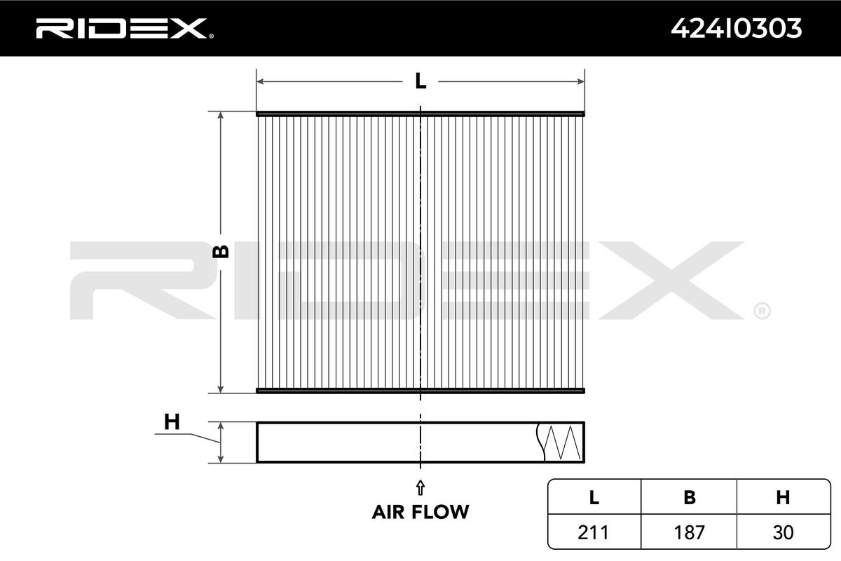 RIDEX 424I0303 Air conditioner filter Pollen Filter, 211 mm x 187 mm x 30 mm, Paper