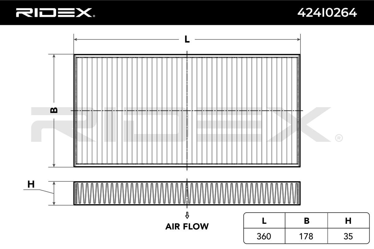 RIDEX 424I0264 Pollen filter Activated Carbon Filter, 360 mm x 178 mm x 35 mm
