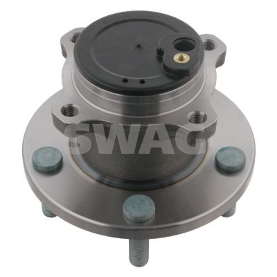 SWAG 83 93 2686 Wheel bearing kit Rear Axle Left, Rear Axle Right, Wheel Bearing integrated into wheel hub, with integrated magnetic sensor ring, with ABS sensor ring, with wheel hub, 74 mm, Angular Ball Bearing