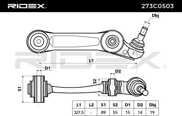 273C0503 Suspension wishbone arm 273C0503 RIDEX Front Axle, Right, Rear, Control Arm, Aluminium