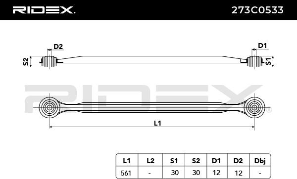 273C0533 Suspension wishbone arm 273C0533 RIDEX Front, Rear Axle, Control Arm, Coupling Rod