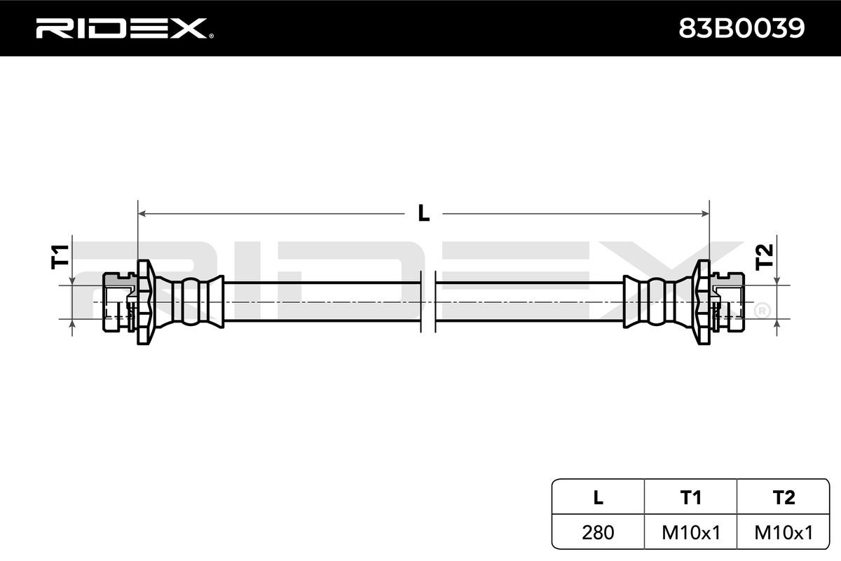 83B0039 Flexible brake pipe 83B0039 RIDEX Rear Axle Right, Rear Axle Left, 280 mm, 300 mm