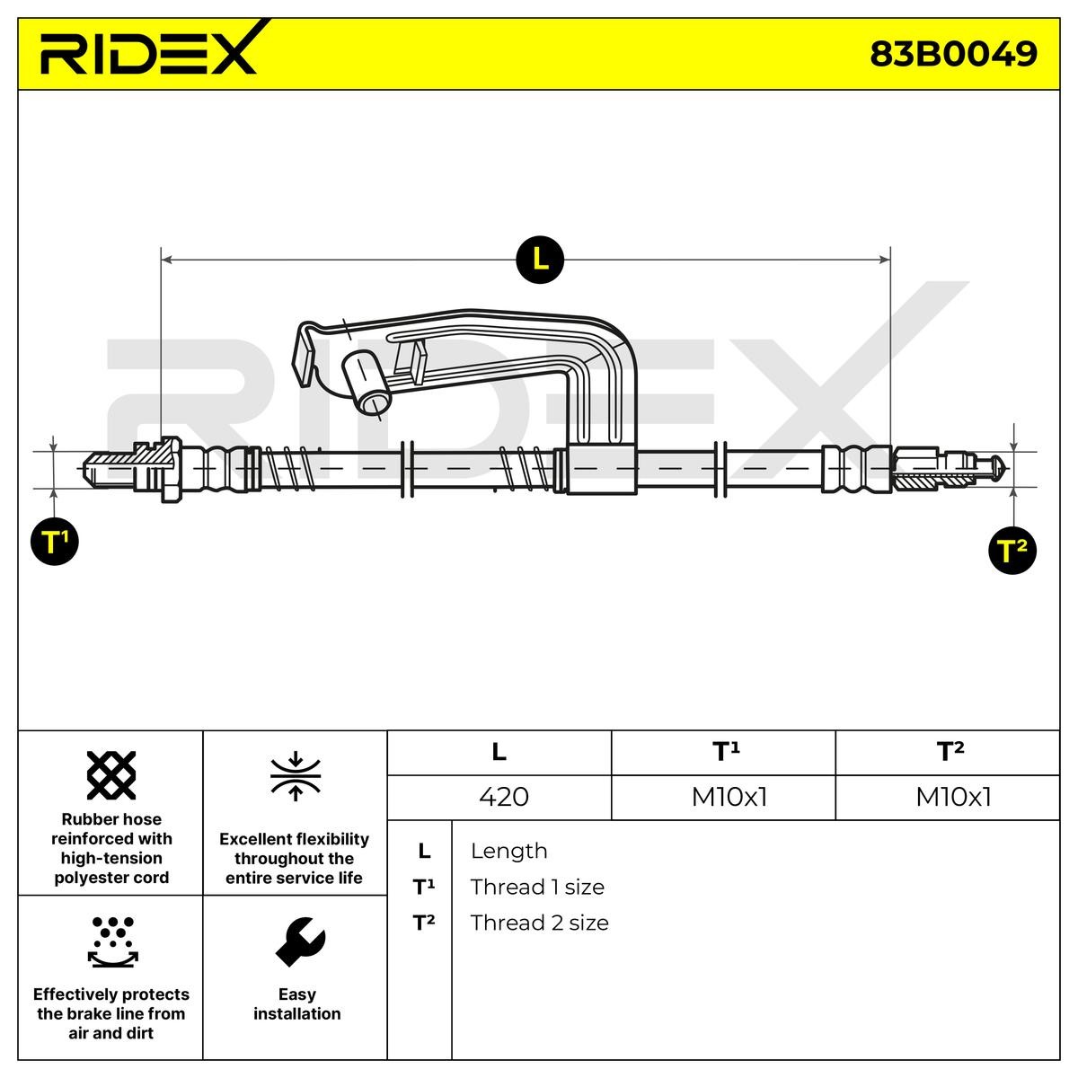 RIDEX 83B0049 FORD Flexible brake pipe in original quality